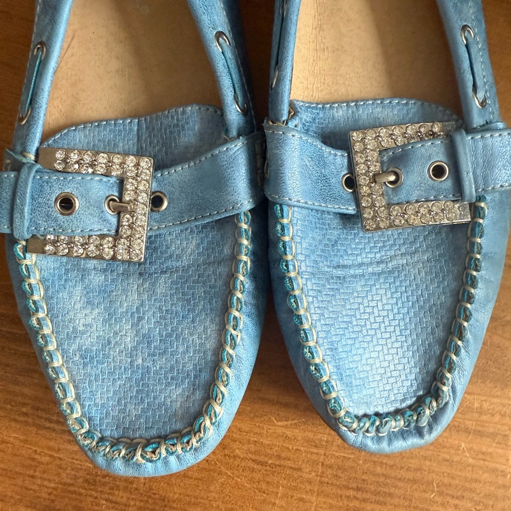 Natures Breeze Blue Loafers With Rhinestone Buckles Size 9 - Picture 2 of 7